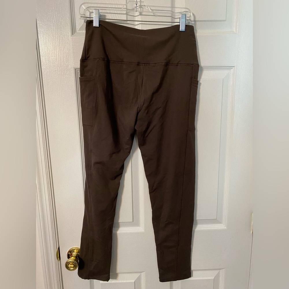 Elegant Brown Women's Leggings Fleece lined side pockets size large X Large